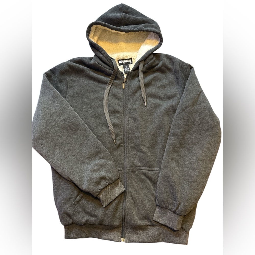 Men’s Courage Clothing Co. Sherpa Lined Hoodie in Dark Grey, Size M.